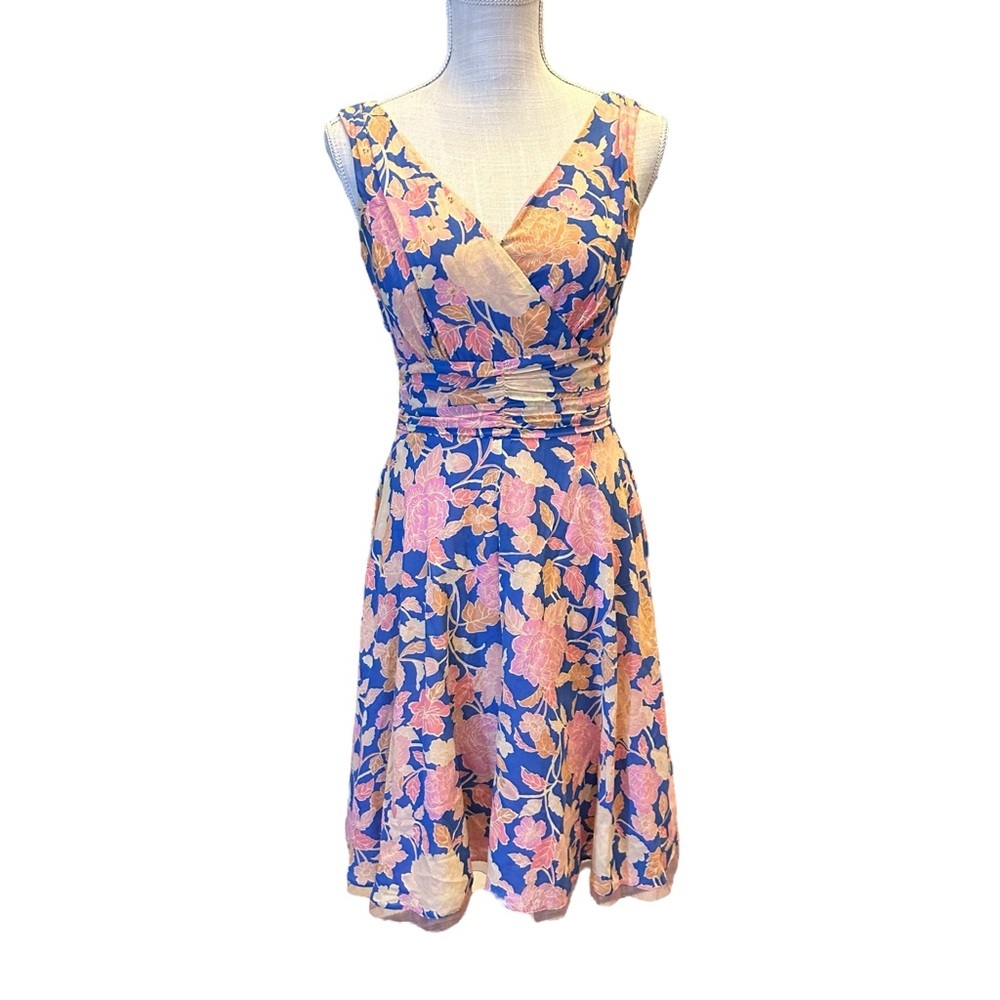 Philip Dicaprio Dress Women's Silk Blend Floral Print Pink Midi‎ Dress Size 2